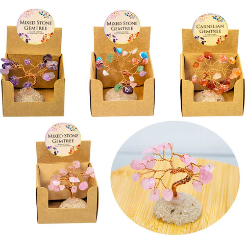 Gemstone Bonsai Trees on Clear Quartz Base