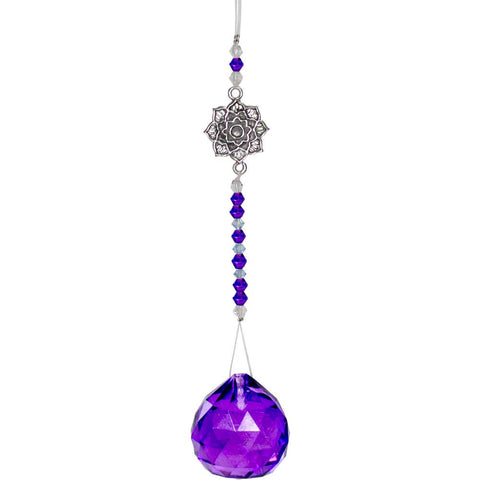 Hanging Crystal Cut Glass Bead Lotus Purple