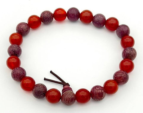 Carnelian & Purpleheart Wood Beaded Bracelet Wrist Mala 8mm