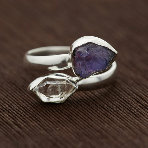 Tanzanite and Herkimer Diamond Ring