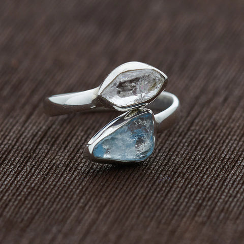 Aquamarine/Herkimer Diamond Ring