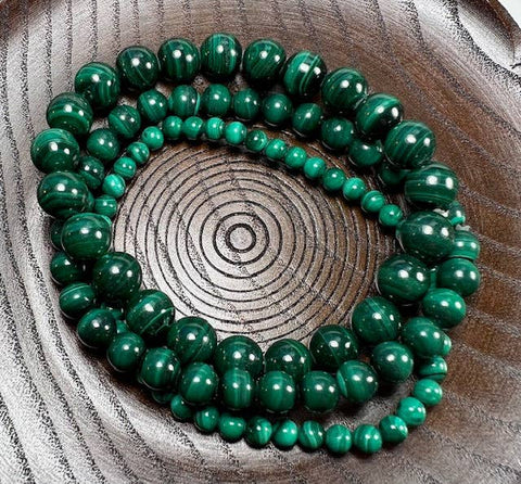 Malachite Beaded Bracelet Wrist Mala 6mm - Average Wrist