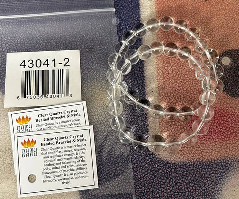 Large Size Clear Quartz Beaded Bracelet Wrist Mala 10mm