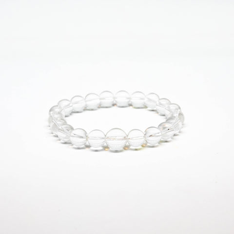 Large Size Clear Quartz Beaded Bracelet Wrist Mala 10mm