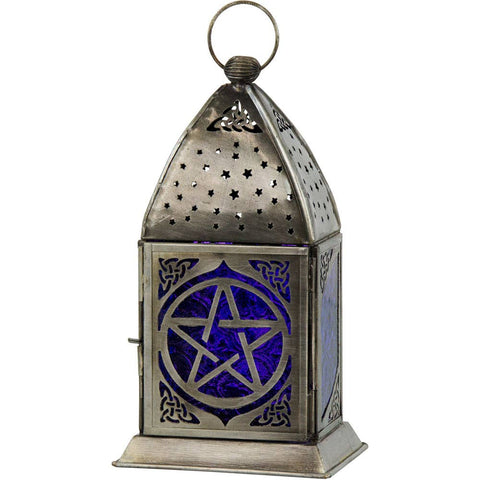 Glass & Metal Lantern Pentacle Cobalt & Purple