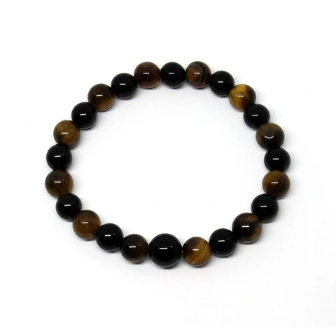 Tiger's Eye & Black Obsidian Beaded Bracelet