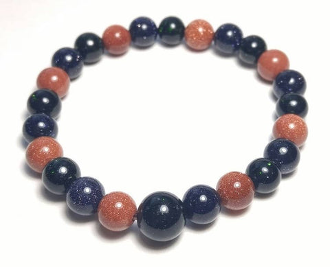 Red, Green & Blue Goldstone Beaded Bracelet - Wrist Mala 8mm