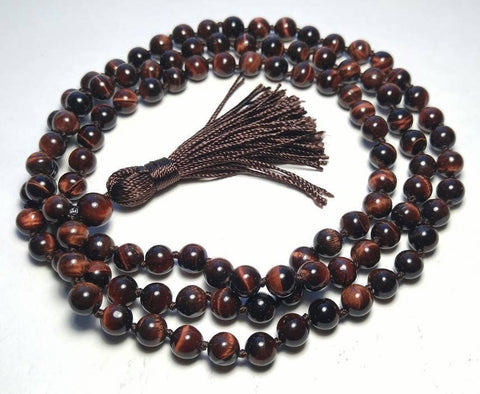 Red Tiger's Eye Knotted 108 Bead Mala - Prayer Beads - 8mm