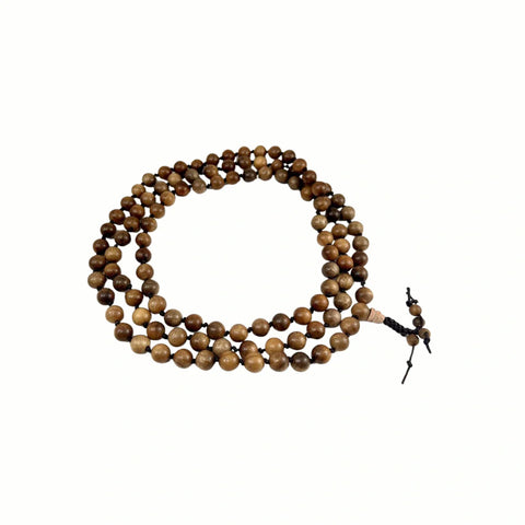 Gold Phoebe Wood Knotted 108 Bead Mala