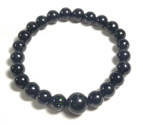 Green Goldstone Beaded Bracelet - Wrist Mala - 8mm