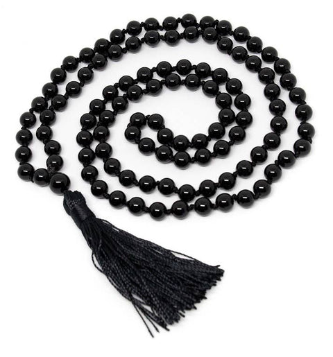 Black Tourmaline Round Bead Knotted 108 Mala 7mm