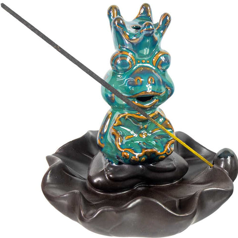 Ceramic Backflow Incense Burner - Meditating Frog Green