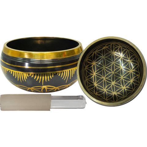 Colored Singing Bowl Small - Flower of Life - Black