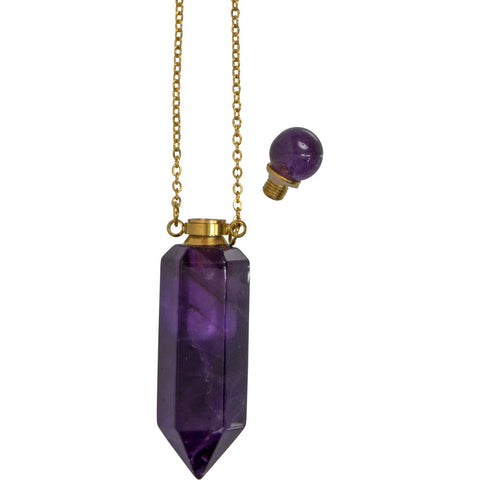 Gemstone Point Pendant Perfume Bottle Necklace - Amethyst