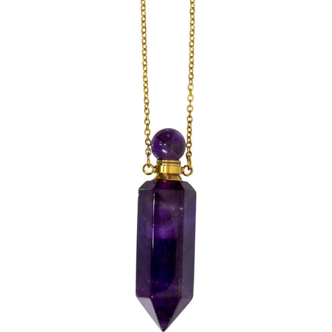 Gemstone Point Pendant Perfume Bottle Necklace - Amethyst