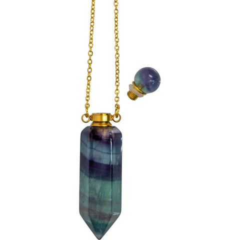 Gemstone Point Pendant Perfume Bottle Necklace - Rainbow Fluorite