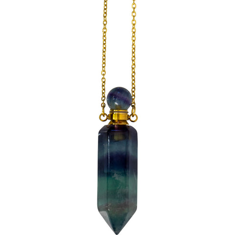 Gemstone Point Pendant Perfume Bottle Necklace - Rainbow Fluorite