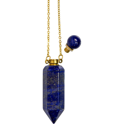 Gemstone Point Pendant Perfume Bottle Necklace - Lapis