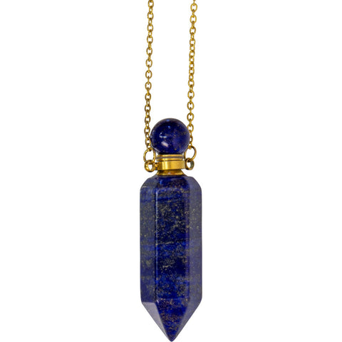 Gemstone Point Pendant Perfume Bottle Necklace - Lapis