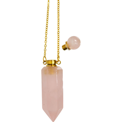 Gemstone Point Pendant Perfume Bottle Necklace - Rose Quartz