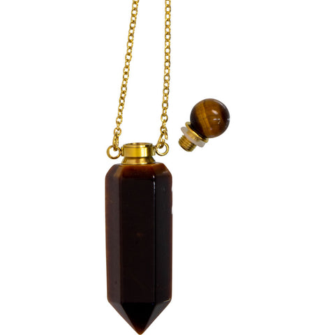 Gemstone Point Pendant Perfume Bottle Necklace - Tiger Eye