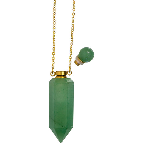 Gemstone Point Pendant Perfume Bottle Necklace - Green Aventurine
