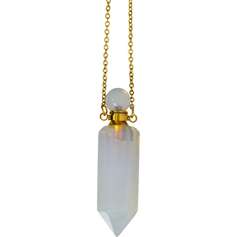 Gemstone Point Pendant Perfume Bottle Necklace - Opalite