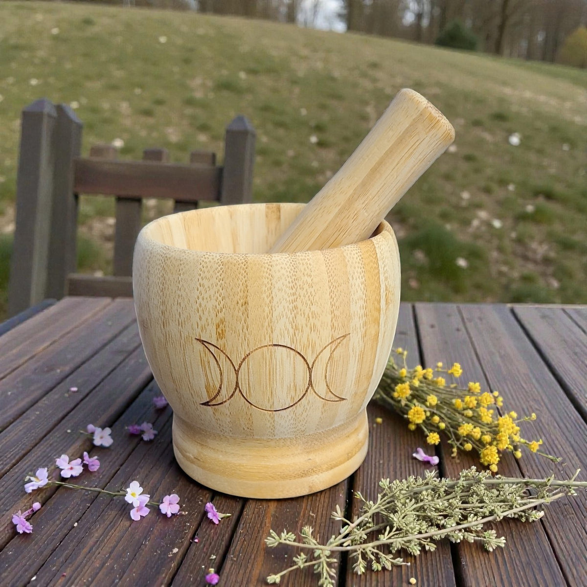 Triple Moon Wooden Mortar & Pestle 4" x 4"