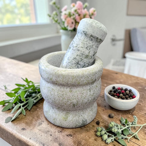 Grey & Green Natural Stone Mortar and Pestle