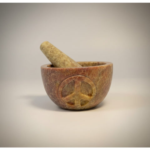 Peace Soapstone Carved Natural Mortar & Pestle
