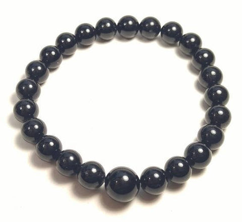 Large Size Black Tourmaline Round Beaded Bracelet 8mm