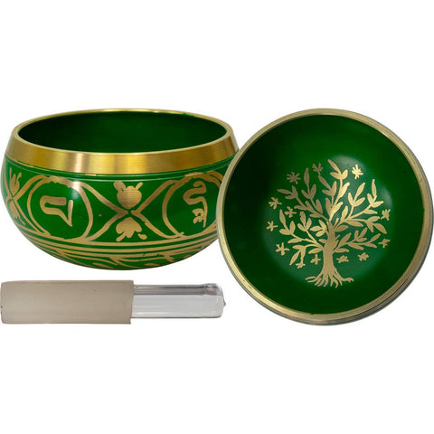 Colored Singing Bowl Small - Tree of Life - Green