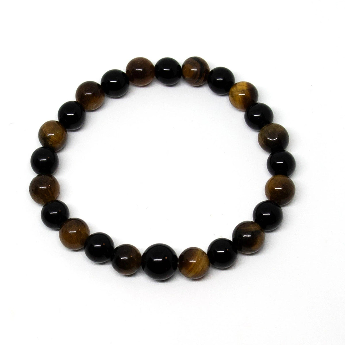 Tiger's Eye & Black Obsidian Beaded Bracelet Wrist Mala 8mm