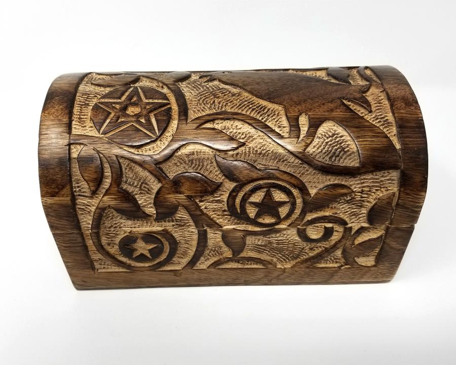 Raven & Pentagram Carved Round Top Wood