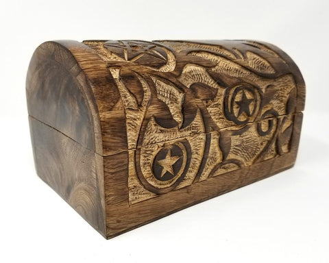 Raven & Pentagram Carved Round Top Wood