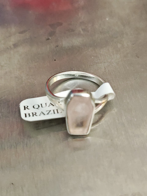 Rose Quartz Coffin Ring