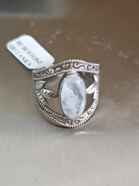 Blue Fire Moonstone Leaf Ring