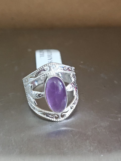 Amethyst Sterling Silver Leaf Ring