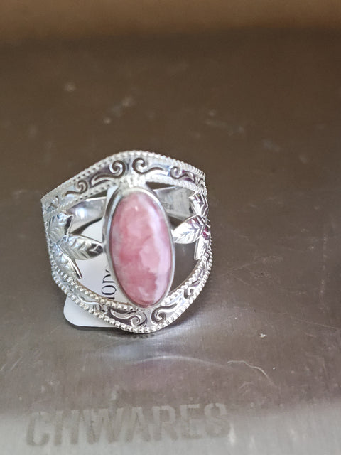 Rhodochrosite Sterling Silver Leaf Ring