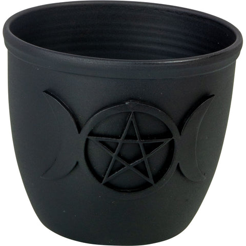 Metal Pot Taper Candle Holder - Triple Moon w/ Pentacle