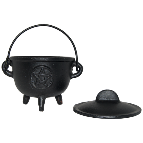 Cast Iron Cauldron w/ Lid Pentagram