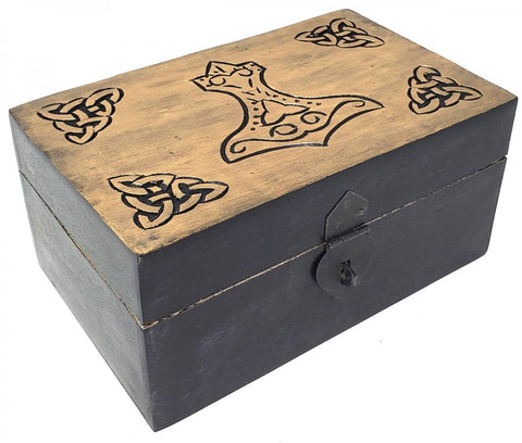 Thor's Hammer Carved Wood Box