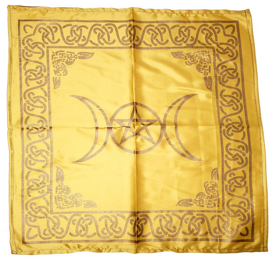 Triple Moon with Pentagram Altar Cloth Golden print