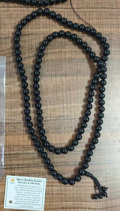 Black Obsidian Zen Unknotted 108 Mala - Prayer Beads - 8mm