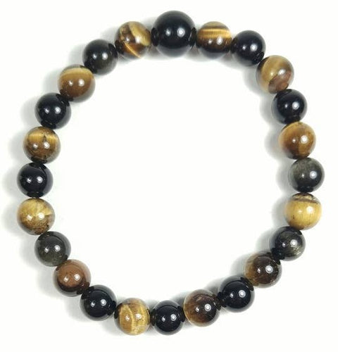 Large Size Tiger Eye & Black Obsidian Beaded Bracelet 8mm