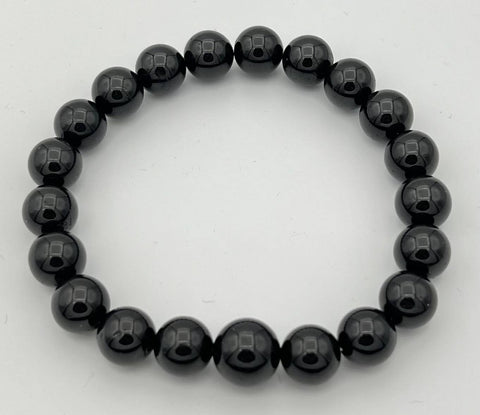 Large Size Black Tourmaline Beaded Bracelet Mala - 10mm
