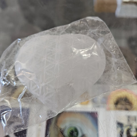 Selenite Heart w/ Flower of Life