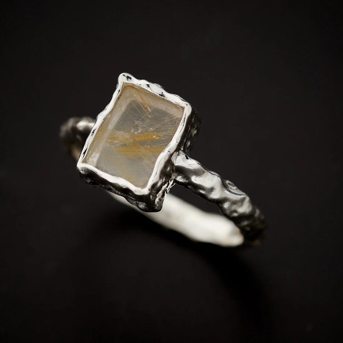 Golden Rutile Rectangle  Hammered Finish