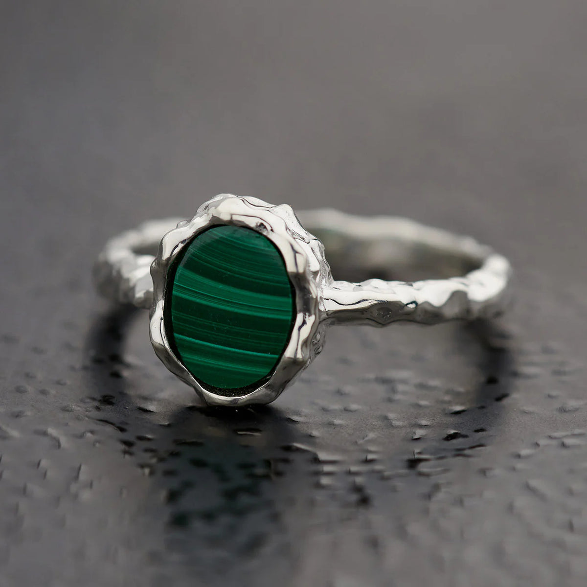Malachite Hammered Ring