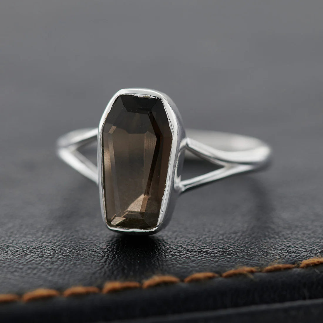 Smokey Quartz Coffin Ring